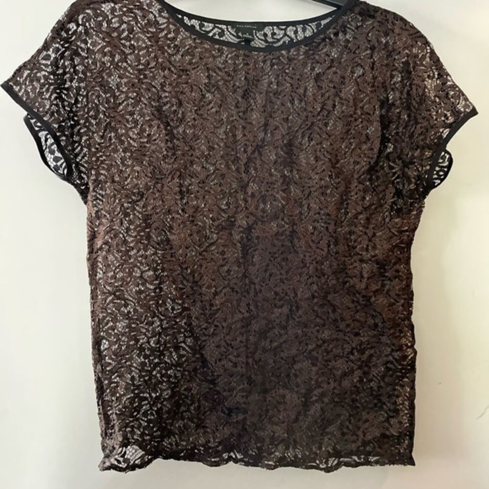 Black & Bronze Short Sleeve Lace blouse by Ann Taylor size Small